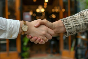 Two people shaking hands, Minneapolis Keynote Speaker